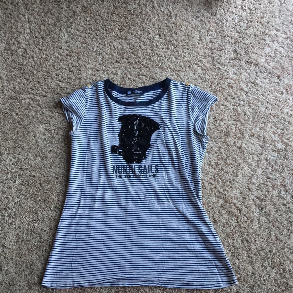 A blue and white striped shirt